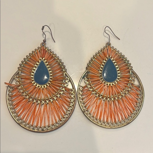 BEBE Bohemian Orange and Gold Teardrop Earrings - Picture 1 of 1